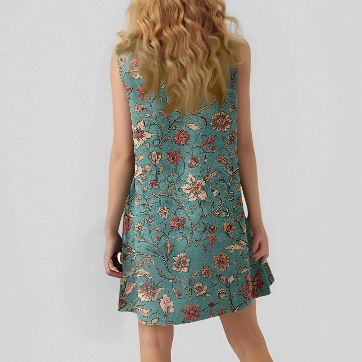 Womens Summer Dresses Casual Sleeveless Mini Dresses Ruffle Hem Crewneck Trendy Work Dress