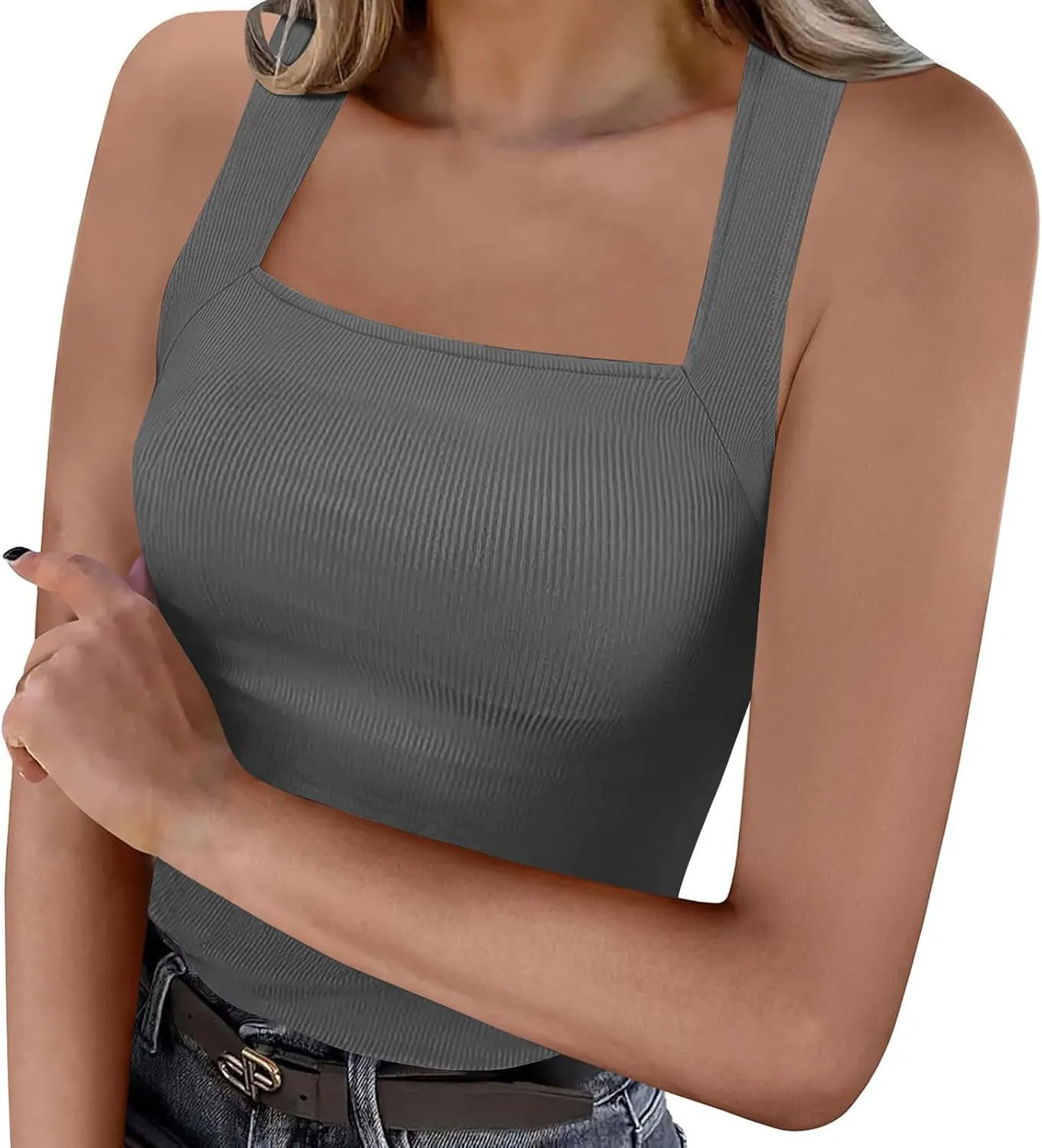 Women's Summer Knit Camis Square Neck Tank Tops Dressy Sleeveless 2025 Slip Fit Fashion Trendy T-Shirts