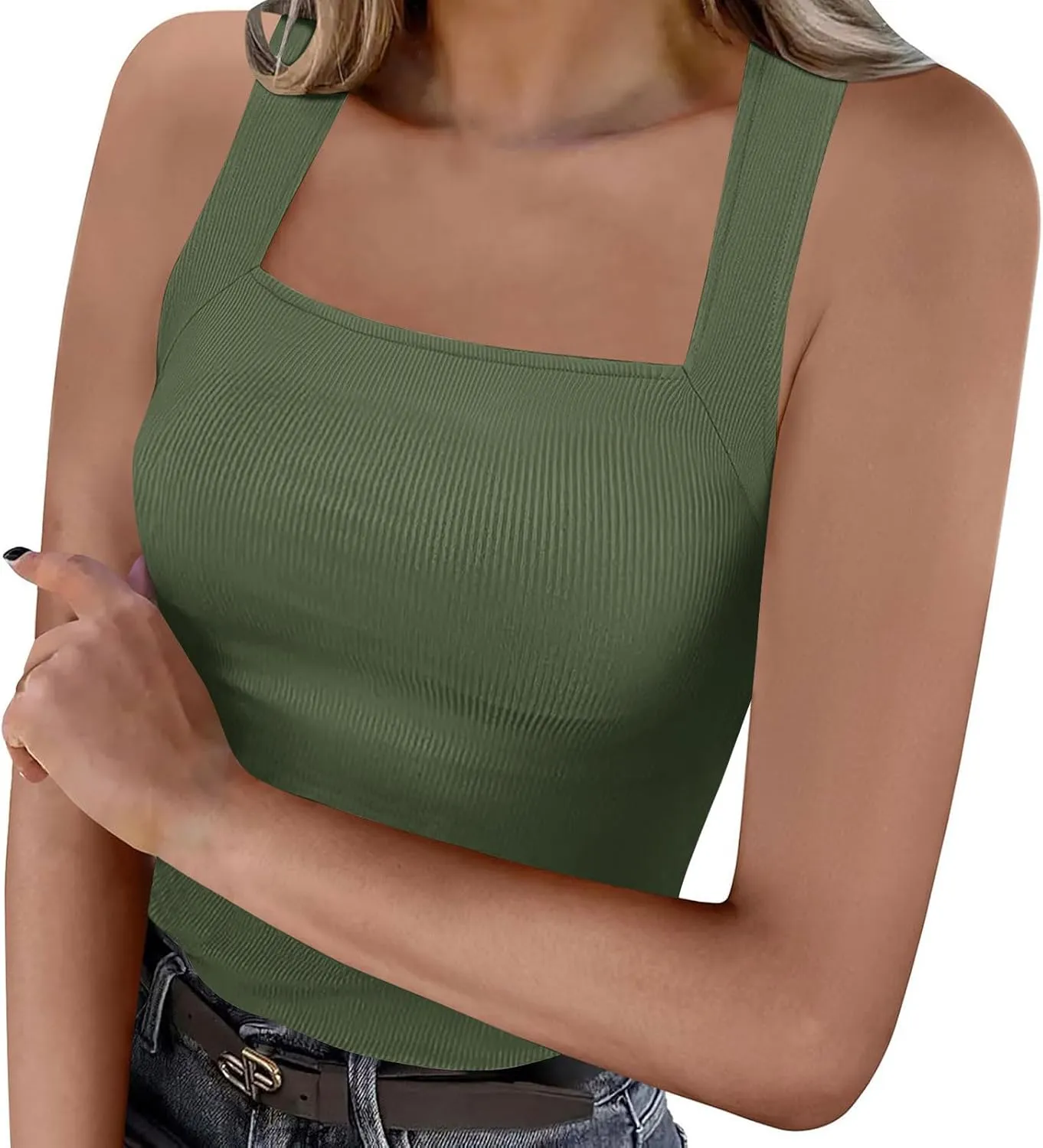 Women's Summer Knit Camis Square Neck Tank Tops Dressy Sleeveless 2025 Slip Fit Fashion Trendy T-Shirts