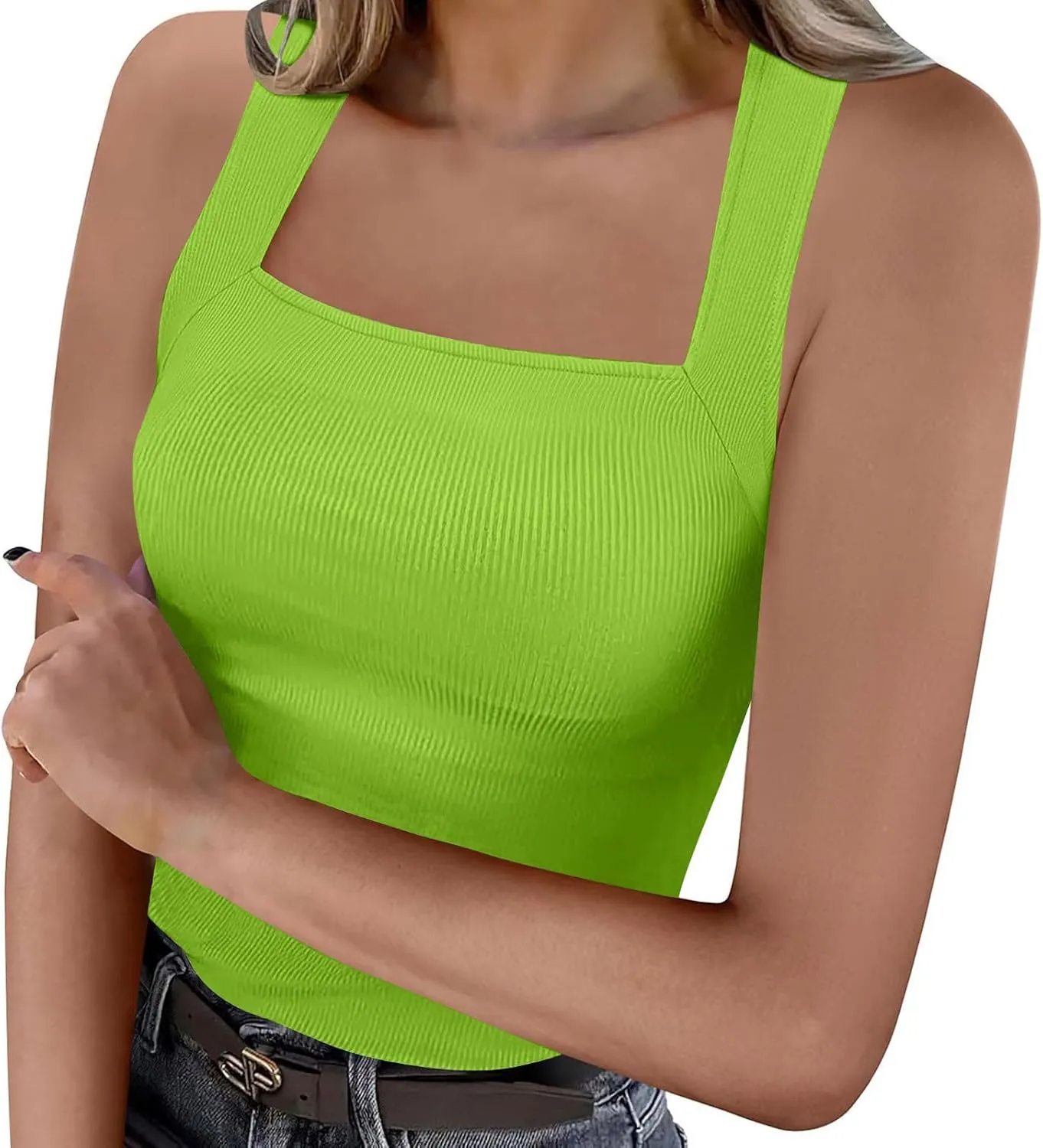 Women's Summer Knit Camis Square Neck Tank Tops Dressy Sleeveless 2025 Slip Fit Fashion Trendy T-Shirts