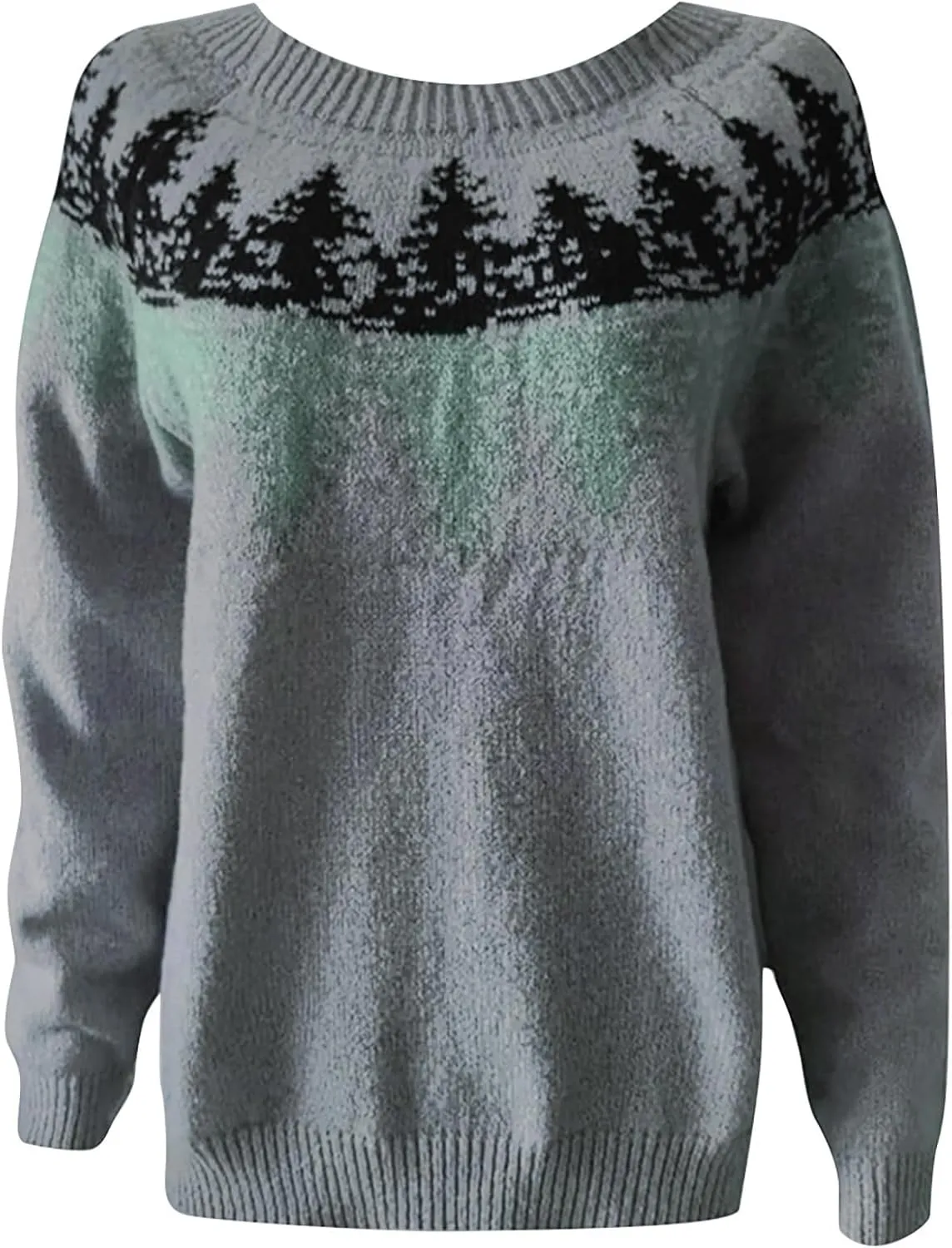 Womens Sweaters Fair Isle Knit Sweater Retro Crewneck Sweater Long Sleeve Warm Pullover Oversized Casual Sweater