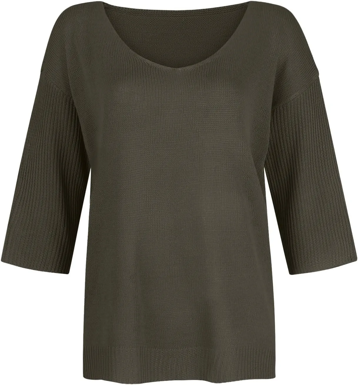 Womens Sweaters Lightweight Plain Sweater 3/4 Sleeve Basic Sweaters Oversized Fall Trendy Pullover