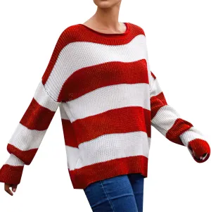 Womens Sweaters Striped Color Block Knit Crewneck Casual Loose Fit Long Sleeve Trendy Pullover Top Fall Outfits 2024