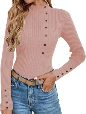 Womens Sweaters Trendy Casual Turtleneck Long Sleeve Shirts Warm Soft Slim Knit Sweater