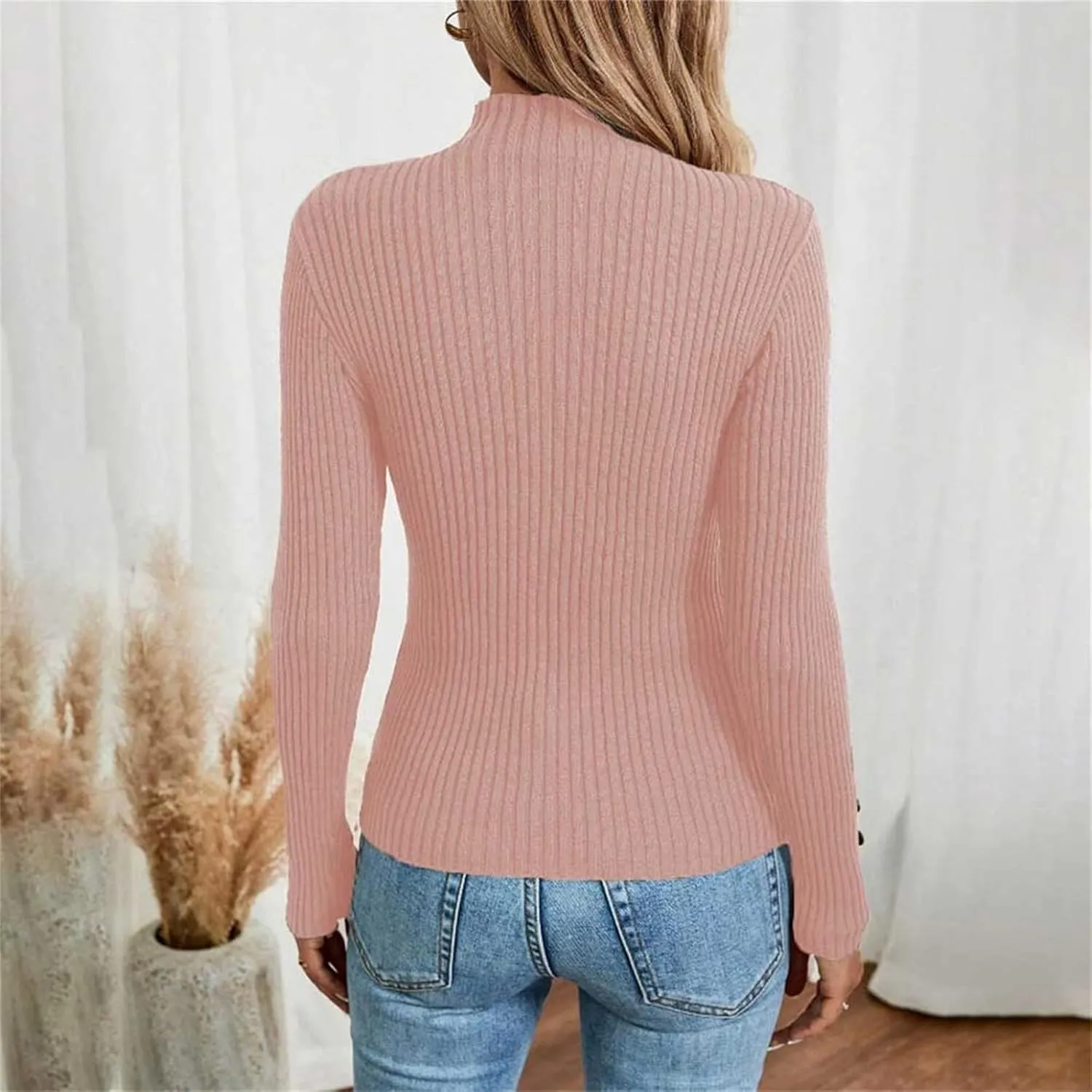 Womens Sweaters Trendy Casual Turtleneck Long Sleeve Shirts Warm Soft Slim Knit Sweater