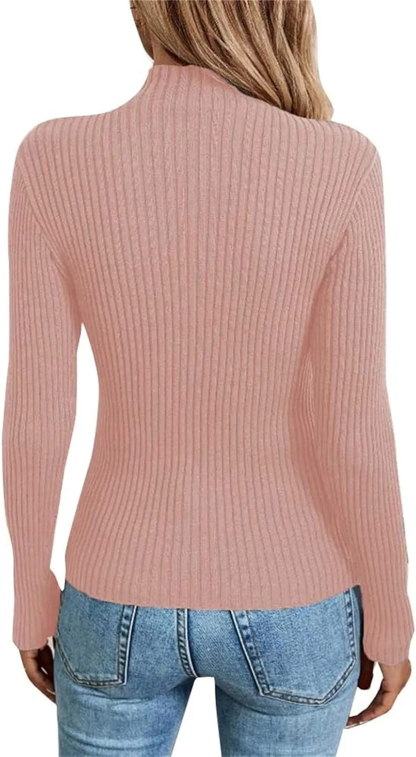 Womens Sweaters Trendy Casual Turtleneck Long Sleeve Shirts Warm Soft Slim Knit Sweater