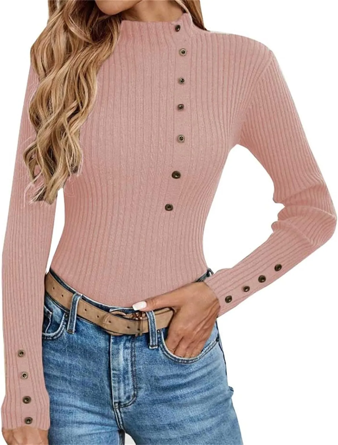 Womens Sweaters Trendy Casual Turtleneck Long Sleeve Shirts Warm Soft Slim Knit Sweater