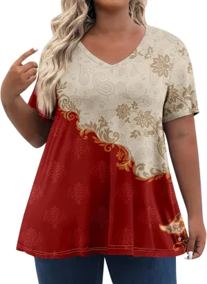 Womens Tops Dressy Fashion V Neck Short Sleeve Dressy Tops for Women Summer Animal Print Shirt Loose Fit Blouse