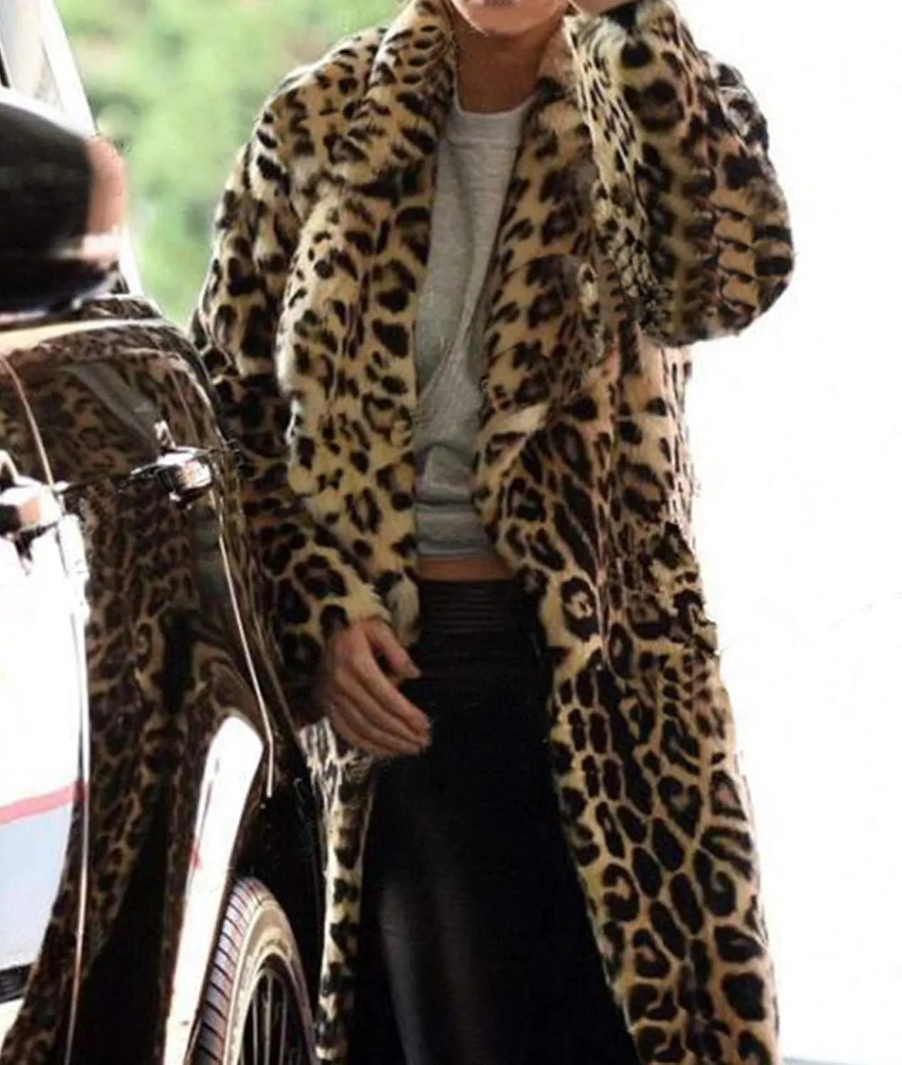 Womens Trendy Leopard Overcoat Ultra Long and Tall Faux Fur Coat Winter Warm Thicken Jacket to Ankles Cardigan Coats