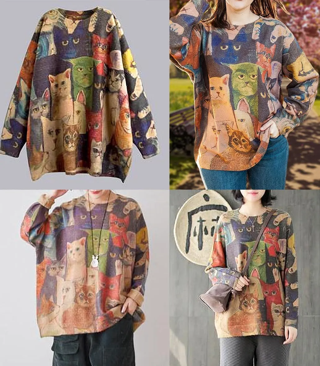 Womens Ugly Christmas Sweaters Casual Loose Oversized Pullover Sweaters Graphic Printed Knit Trendy Tops