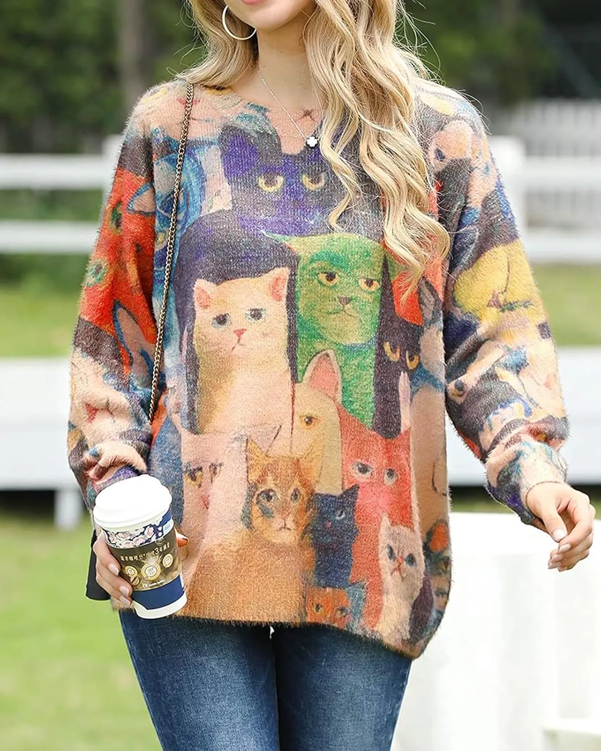 Womens Ugly Christmas Sweaters Casual Loose Oversized Pullover Sweaters Graphic Printed Knit Trendy Tops
