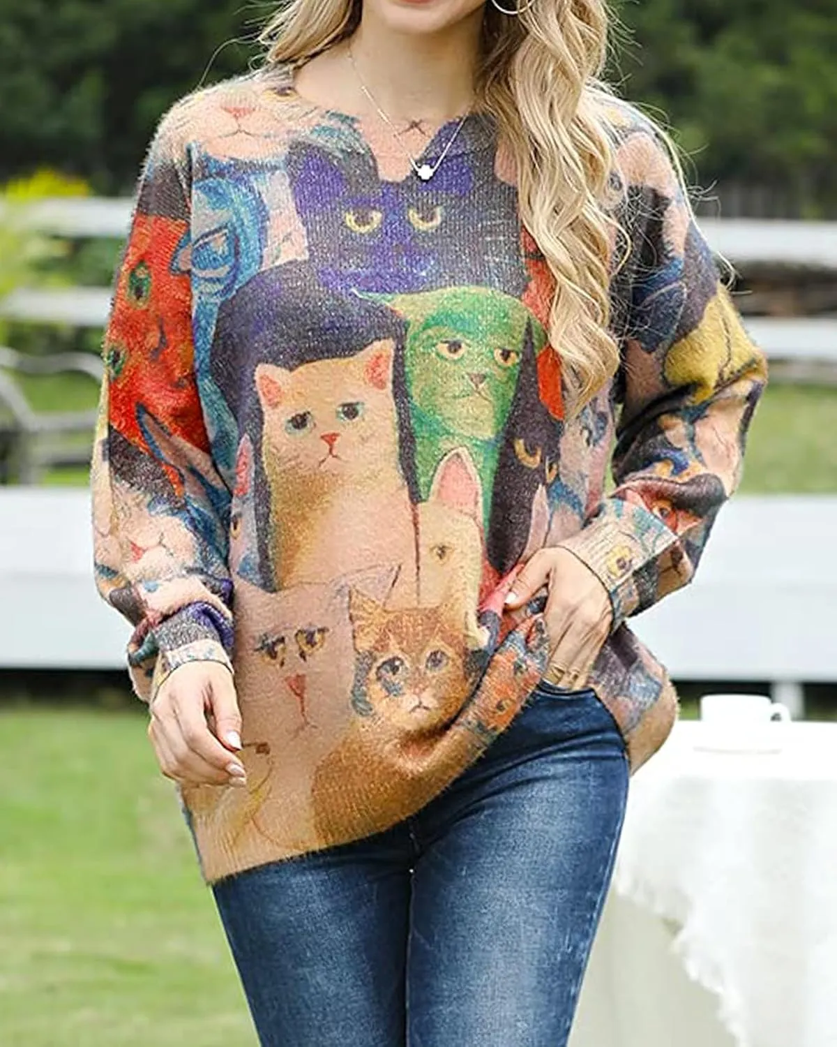 Womens Ugly Christmas Sweaters Casual Loose Oversized Pullover Sweaters Graphic Printed Knit Trendy Tops