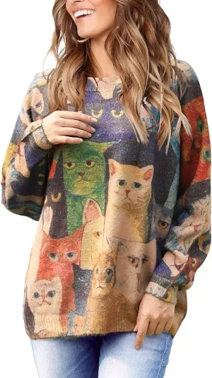 Womens Ugly Christmas Sweaters Casual Loose Oversized Pullover Sweaters Graphic Printed Knit Trendy Tops