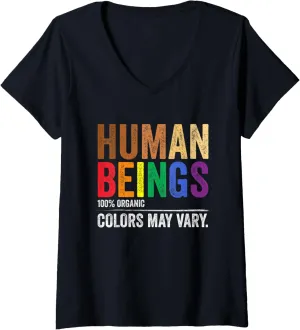 Womens Vintage Human Being 100% Organic Colors May Vary LGBT V-Neck T-Shirt