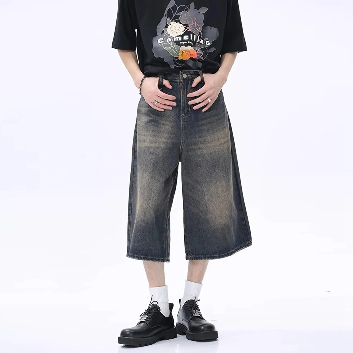 Women's Wide Leg Jeans High Waisted Casual Stretchy Capri Pants Girls Trendy Summer Y2k Baggy Vintage Denim Shorts