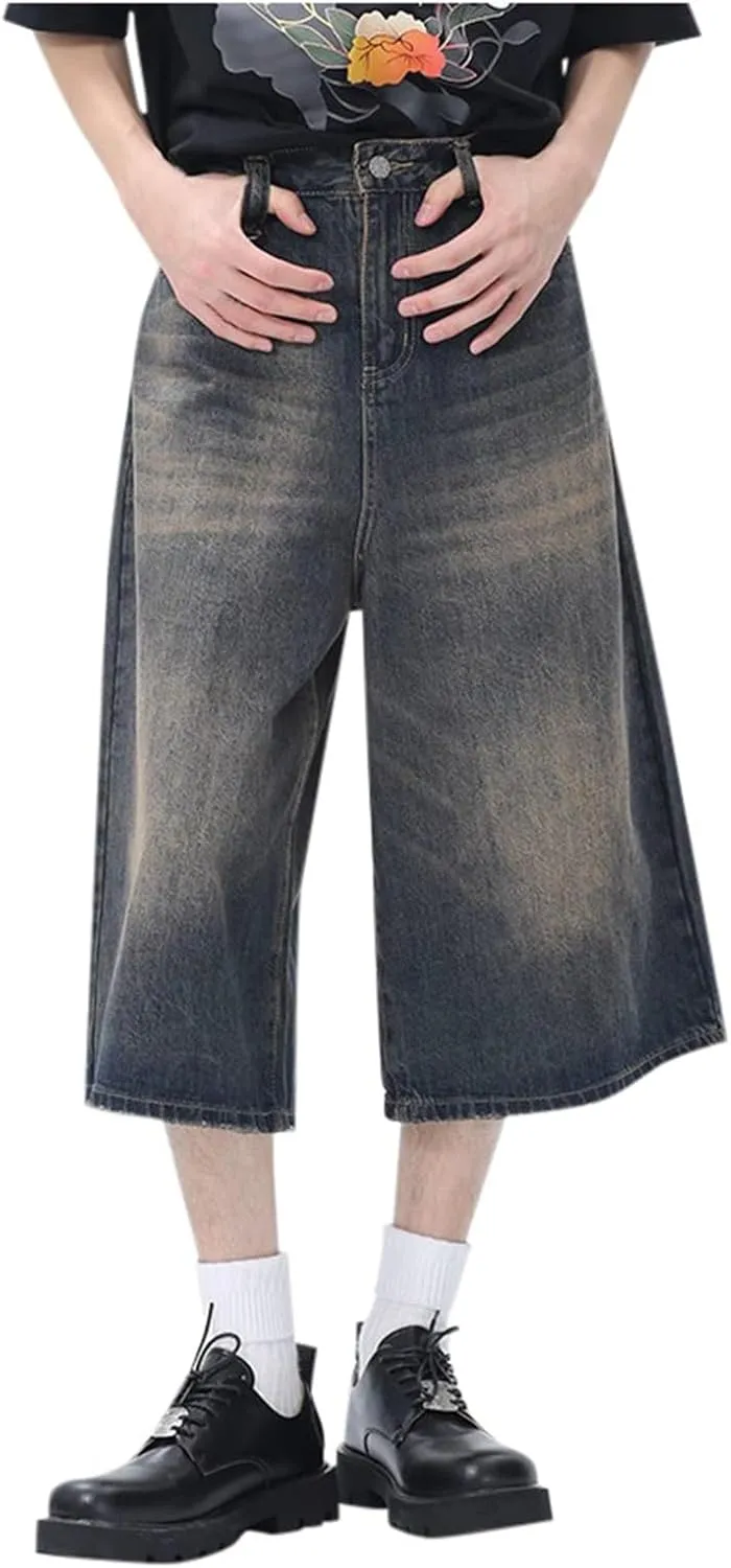 Women's Wide Leg Jeans High Waisted Casual Stretchy Capri Pants Girls Trendy Summer Y2k Baggy Vintage Denim Shorts
