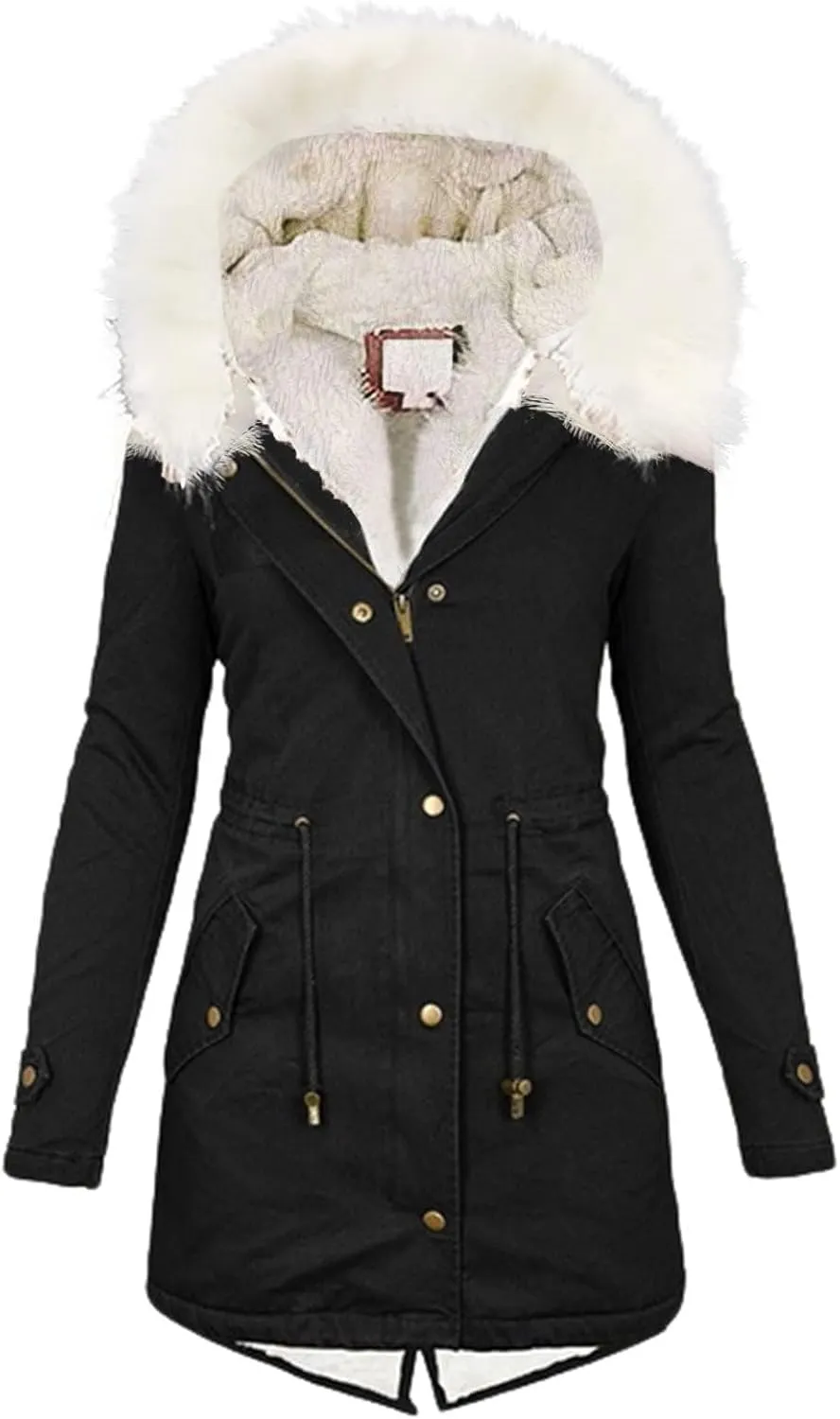 Womens Winter Coats Fleece Thicken Overcoats Warm Trench Coat Furry Windbreaker Warm Cotton Jacket Hood Outerwear