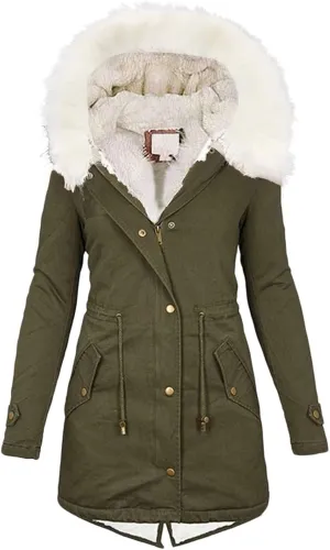 Womens Winter Coats Fleece Thicken Overcoats Warm Trench Coat Furry Windbreaker Warm Cotton Jacket Hood Outerwear