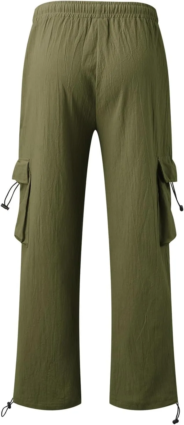 Work Pants for Men Slim Fit Mens Casual Workout Pants Relaxed Fit Comfy Lightweight Drawstring Chino Cargo Pants