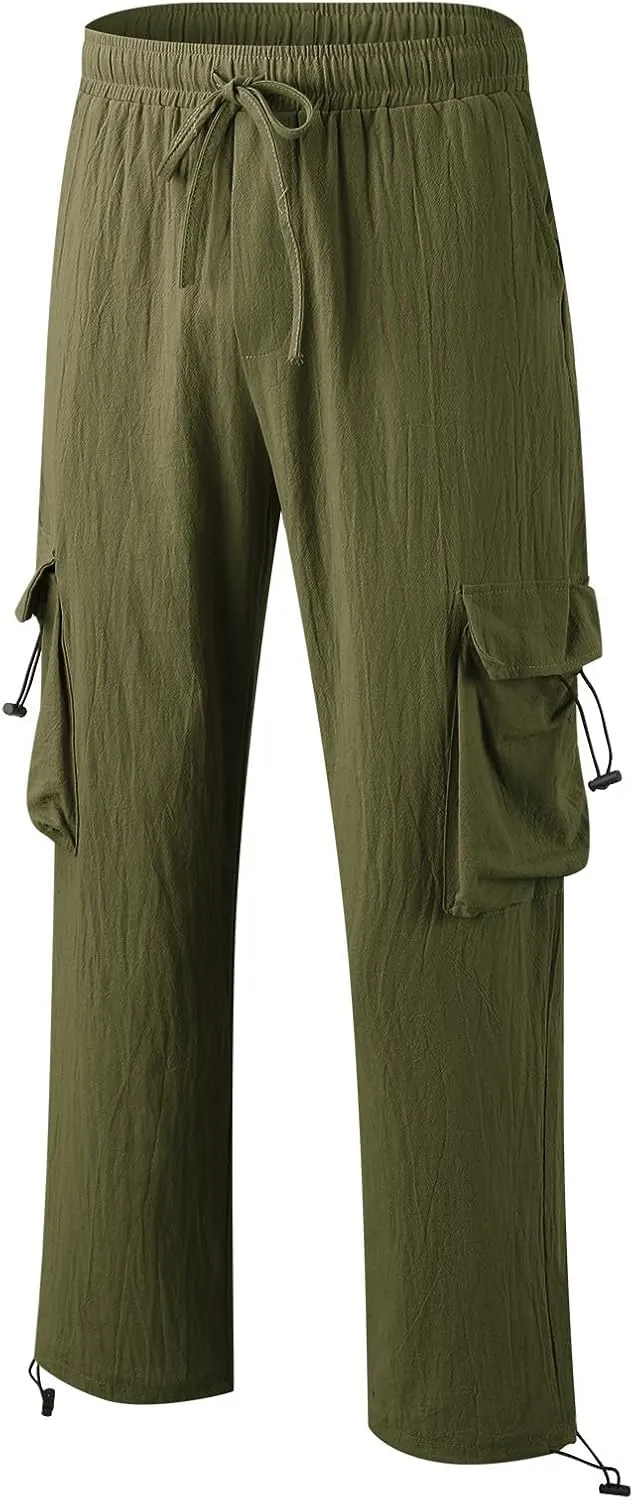 Work Pants for Men Slim Fit Mens Casual Workout Pants Relaxed Fit Comfy Lightweight Drawstring Chino Cargo Pants