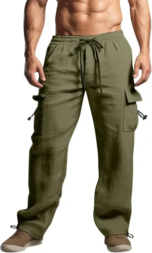 Work Pants for Men Slim Fit Mens Casual Workout Pants Relaxed Fit Comfy Lightweight Drawstring Chino Cargo Pants