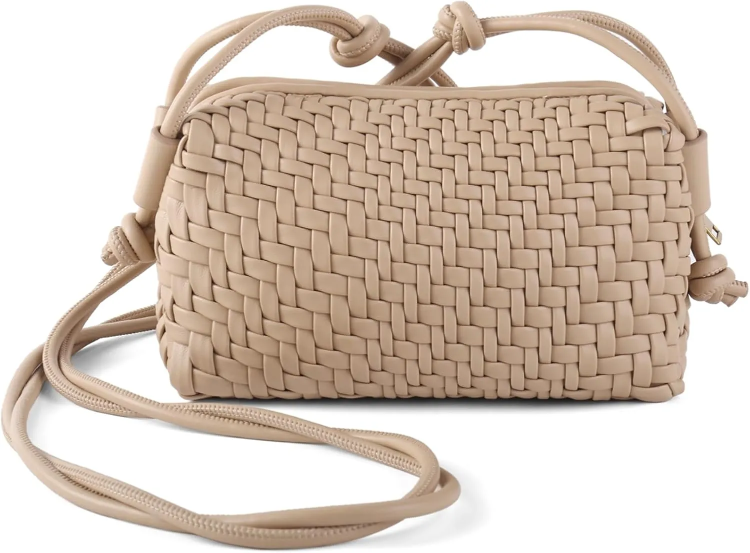 Woven Crossbody Bag Clutch Purse for Women,Small Vegan Leather Handmade Shoulderbag Handbag with Strap,Zipper Closure