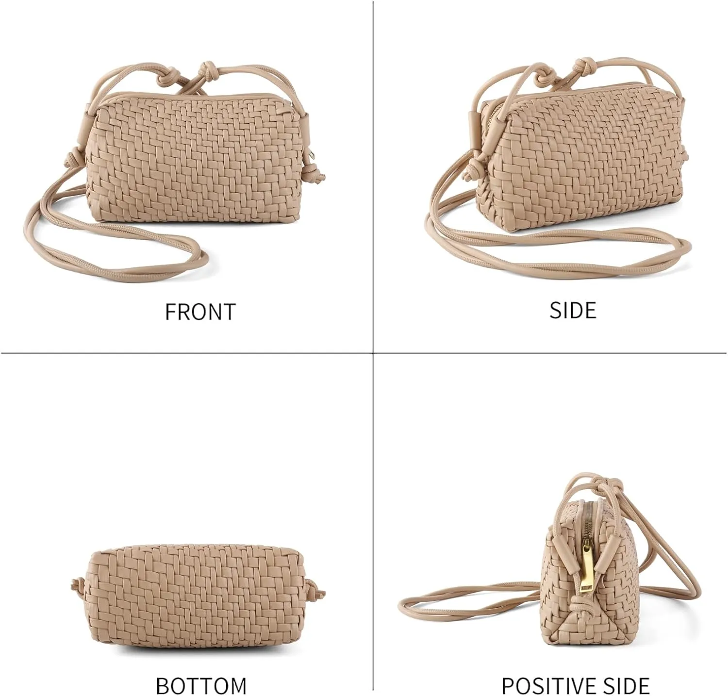 Woven Crossbody Bag Clutch Purse for Women,Small Vegan Leather Handmade Shoulderbag Handbag with Strap,Zipper Closure