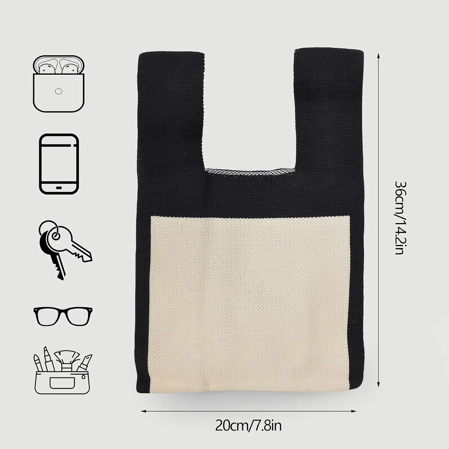 Wrist Knot Tote Bag Pouch Portable Knit Purse Crochet Bag, Mini Cute Wristlet Handbag for Women