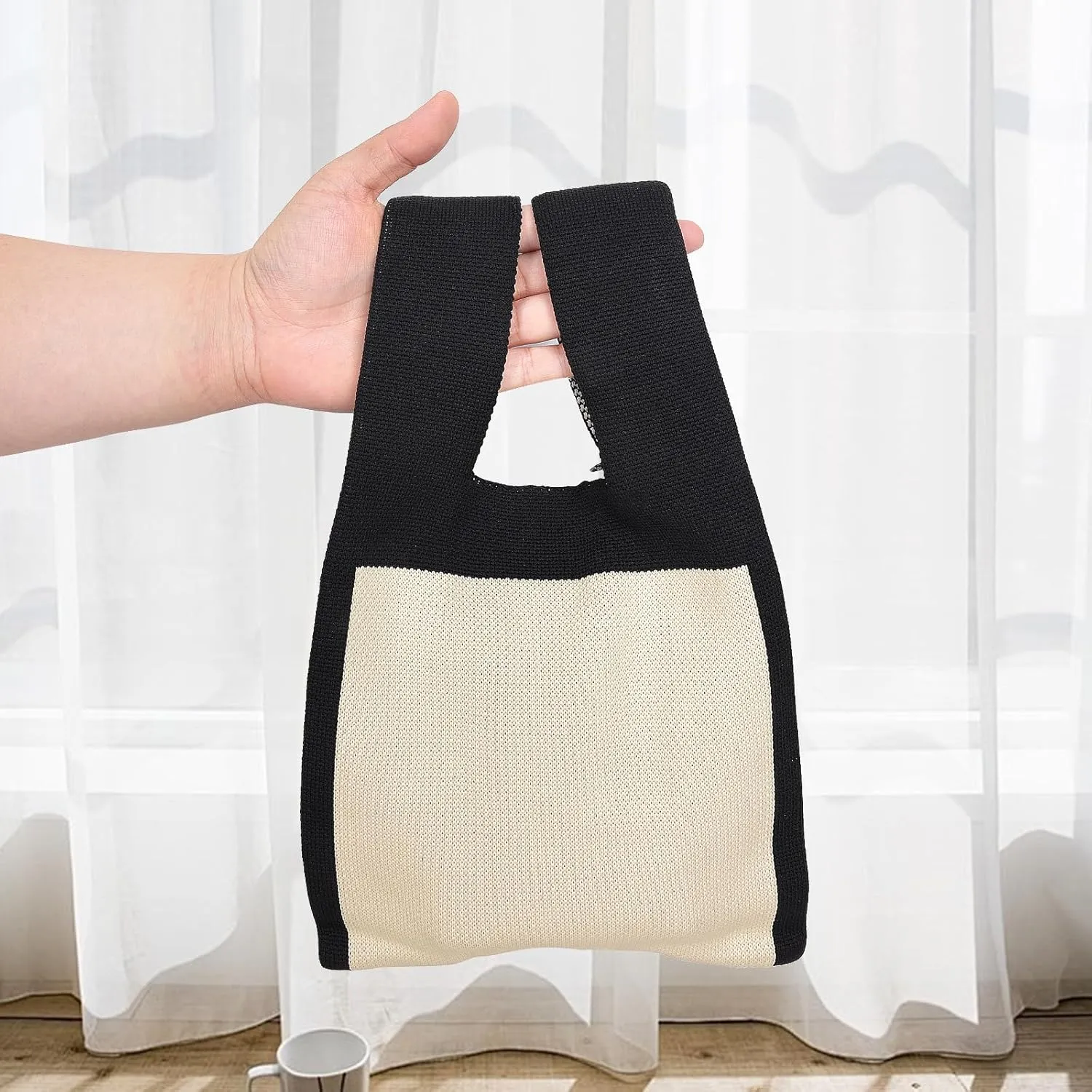 Wrist Knot Tote Bag Pouch Portable Knit Purse Crochet Bag, Mini Cute Wristlet Handbag for Women