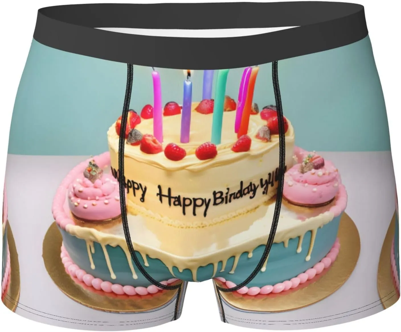 WURTON Happy Birthday Big Cake Print Men's Boxer Briefs Underwear Trunks Stretch Athletic Underwear for Moisture Wicking