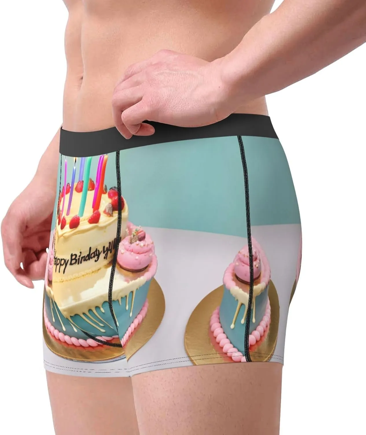 WURTON Happy Birthday Big Cake Print Men's Boxer Briefs Underwear Trunks Stretch Athletic Underwear for Moisture Wicking