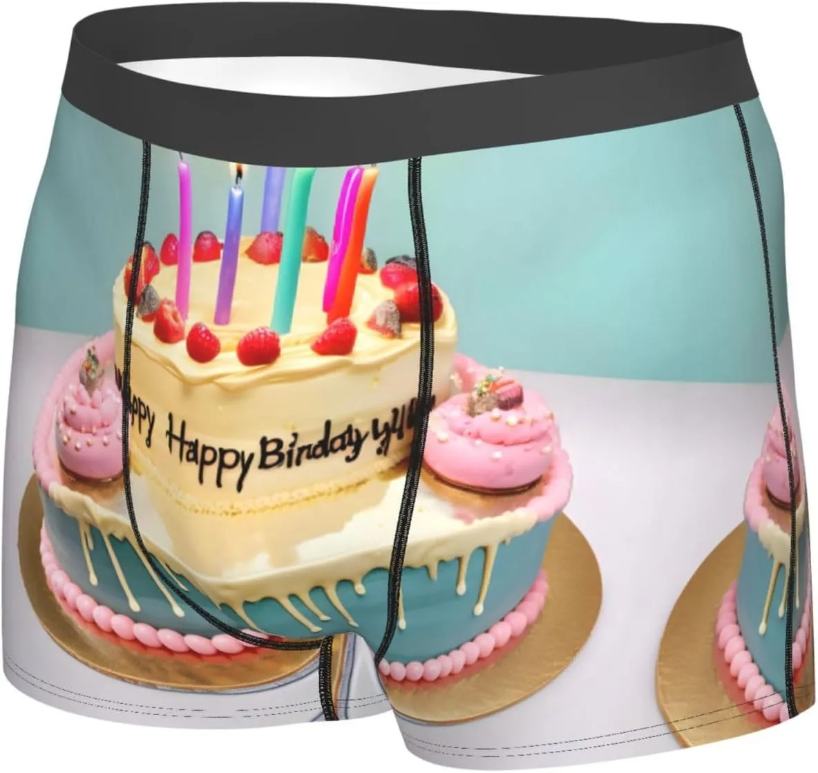 WURTON Happy Birthday Big Cake Print Men's Boxer Briefs Underwear Trunks Stretch Athletic Underwear for Moisture Wicking