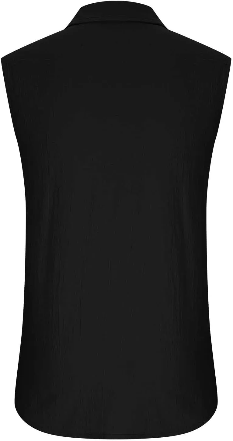 Xiaojmake Mens Sleeveless Button Down Shirts Collared Cotton Linen T-Shirt Summer Beach Basic Tank Tops Vest with Pockets