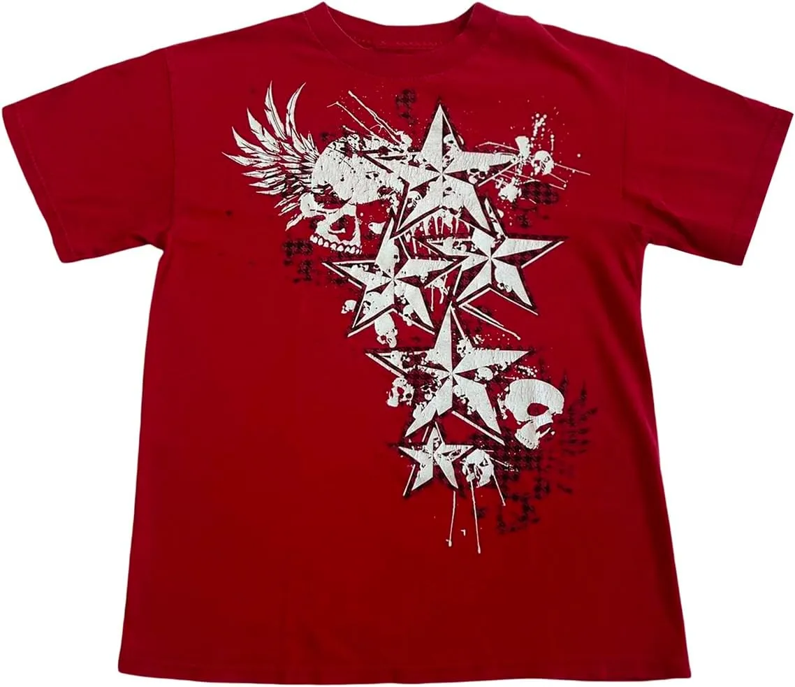 Y2K Grunge Graphic Tees for Women Short Sleeve Goth Top Aesthetic Fairy Grunge T Shirt E Girl Vintage Gothic Tees