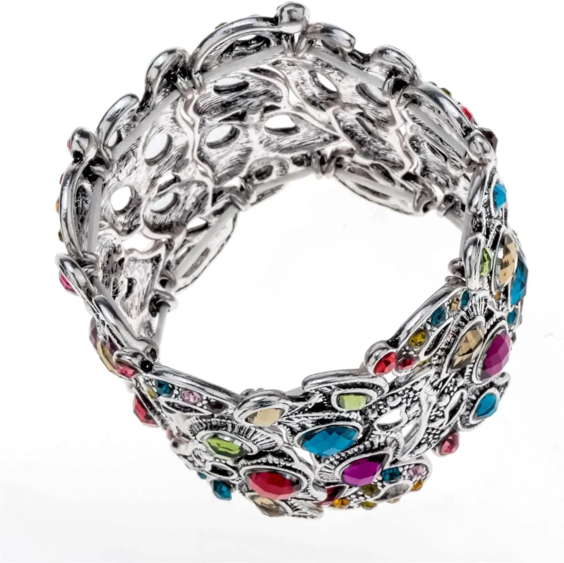 YACQ Women's Flower Stretch Cuff Bracelet fit Wrist Size 6-1/2 to 7-1/2 Inch - Comfortable Elastic Band & Floral Pattern Crystal Jewelry - Lead & Nickle Free - Halloween Costume Outfit