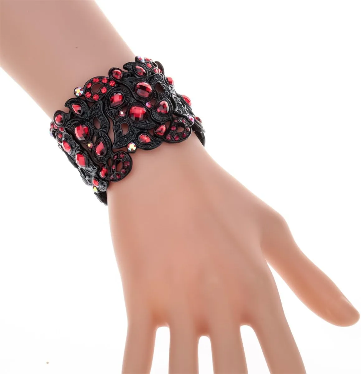 YACQ Women's Flower Stretch Cuff Bracelet fit Wrist Size 6-1/2 to 7-1/2 Inch - Comfortable Elastic Band & Floral Pattern Crystal Jewelry - Lead & Nickle Free - Halloween Costume Outfit