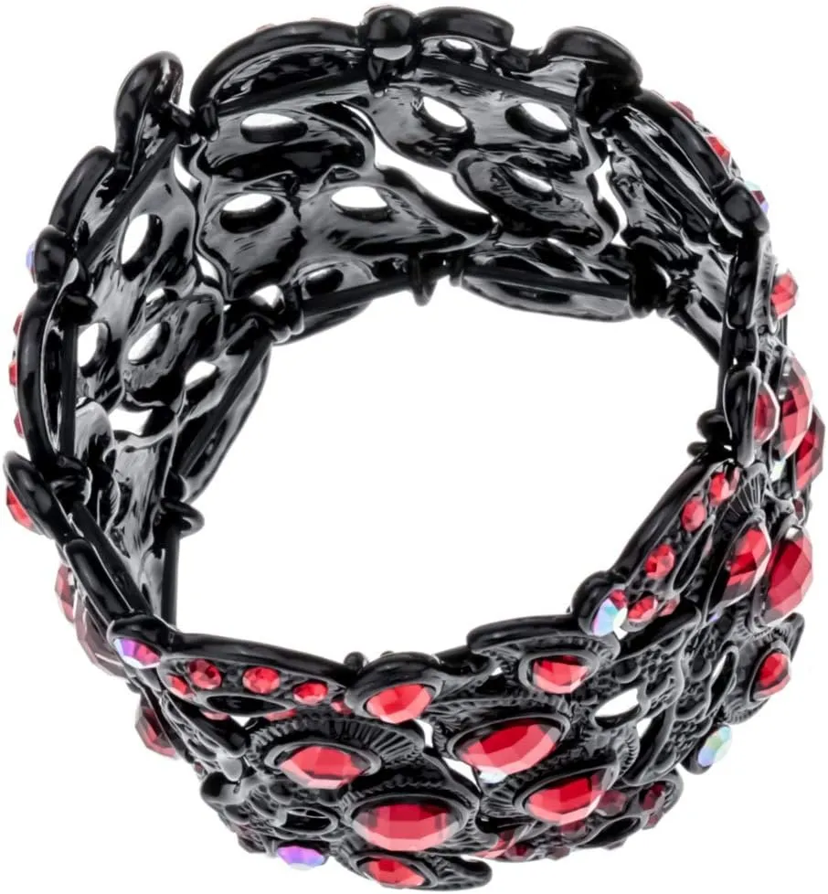 YACQ Women's Flower Stretch Cuff Bracelet fit Wrist Size 6-1/2 to 7-1/2 Inch - Comfortable Elastic Band & Floral Pattern Crystal Jewelry - Lead & Nickle Free - Halloween Costume Outfit