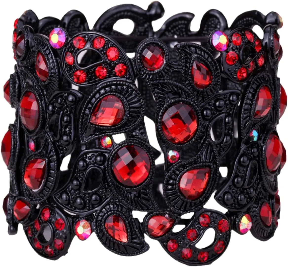 YACQ Women's Flower Stretch Cuff Bracelet fit Wrist Size 6-1/2 to 7-1/2 Inch - Comfortable Elastic Band & Floral Pattern Crystal Jewelry - Lead & Nickle Free - Halloween Costume Outfit