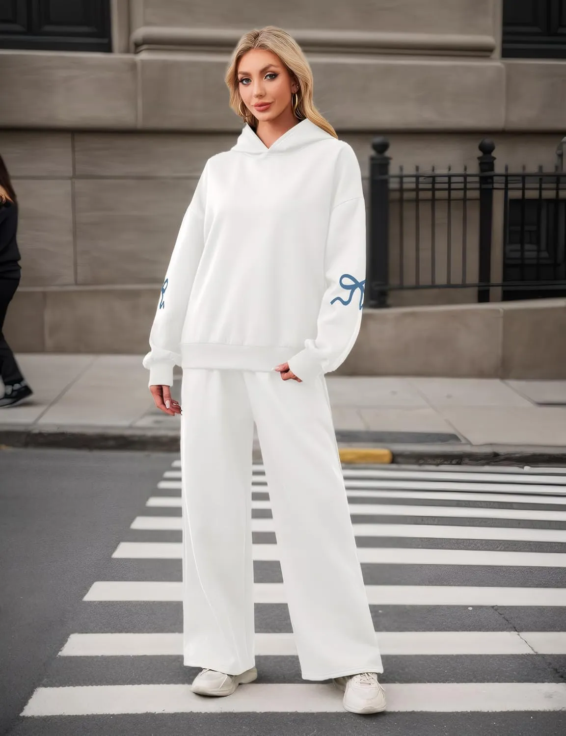 Ythomm Womens 2 Piece Outfits Lounge Bow Graphic Oversized Hoodies Sets Baggy Wide Leg Sweatpants Sweatsuit Fall Tracksuits
