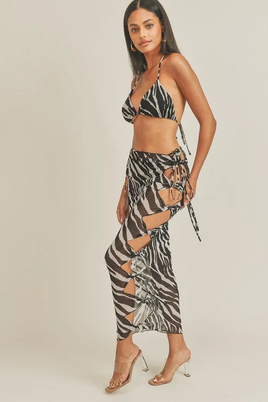 ZEBRA MESH BEACH SKIRT