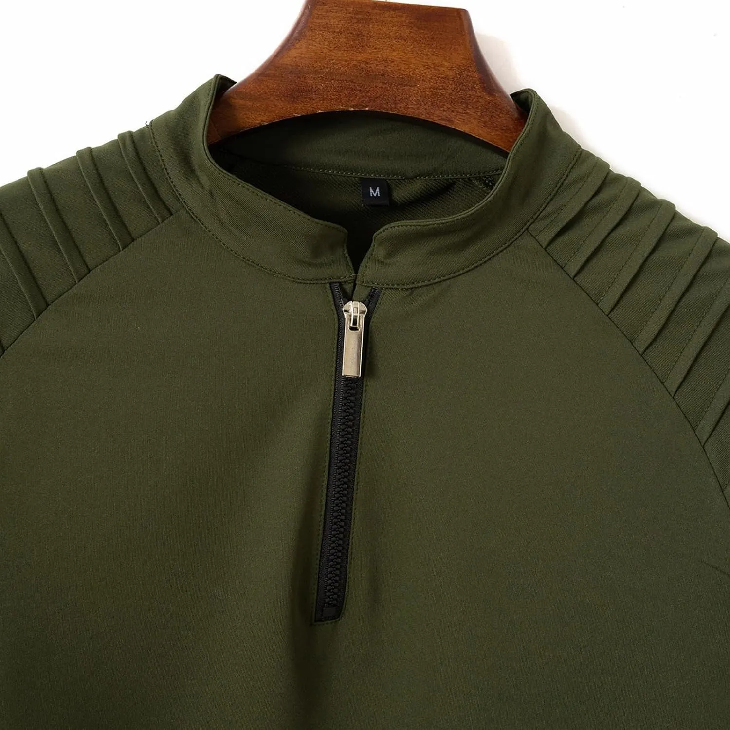 Zipper Shirts for Men's Slim Fit Shirt Casual Stretch Shoulder Pleated Zip Shirt T Shirts Men Pack Men Shirt