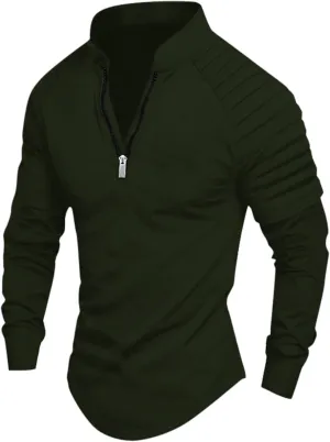 Zipper Shirts for Men's Slim Fit Shirt Casual Stretch Shoulder Pleated Zip Shirt T Shirts Men Pack Men Shirt